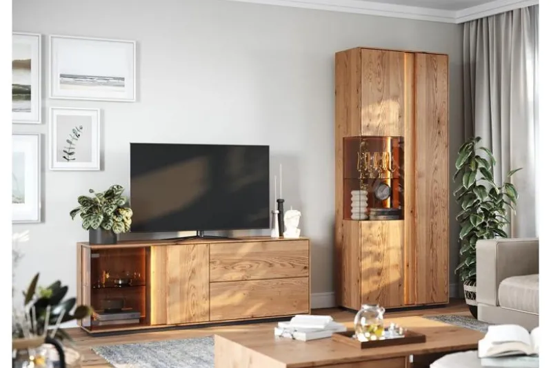 Mobile TV con vetrina rovere massello design moderno