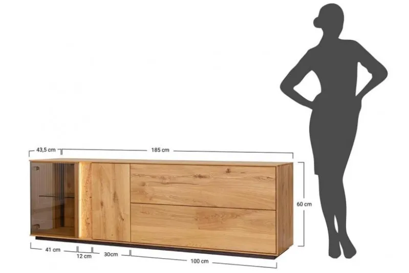 Mobile TV con vetrina rovere massello design moderno