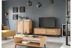 Mobile tv in legno naturale massello con ante a scorrimento