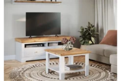 Mobile tv legno massello due cassetti bianco shabby country
