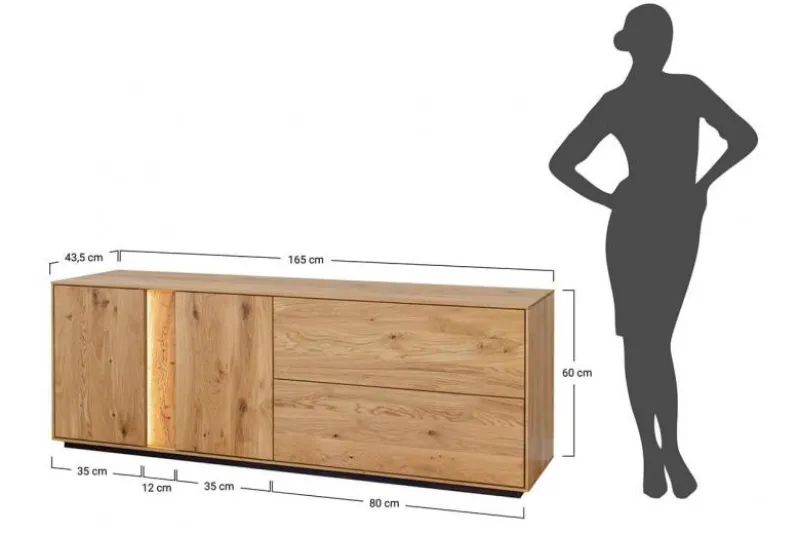Mobile TV moderno rovere naturale massello LED integrato