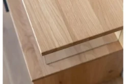 Mobile tv sospeso con vetro nero e sezione di tronco rovere massello