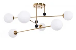Plafoniera di design in Ottone con 6 sfere in vetro bianco BERSAGO W6