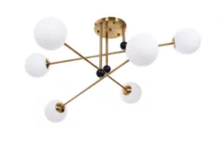 Plafoniera di design in Ottone con 6 sfere in vetro bianco BERSAGO W6