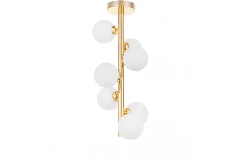 Plafoniera moderna oro con 7 sfere in vetro bianco PETRICA W7