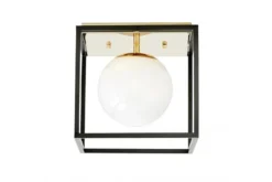 Plafoniera quadrata di design in metallo nero oro con sfera in vetro bianco MALDINI W1