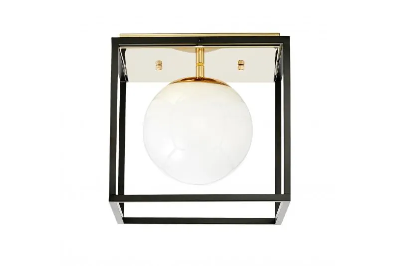 Plafoniera quadrata di design in metallo nero oro con sfera in vetro bianco MALDINI W1