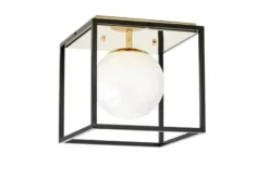 Plafoniera quadrata di design in metallo nero oro con sfera in vetro bianco MALDINI W1