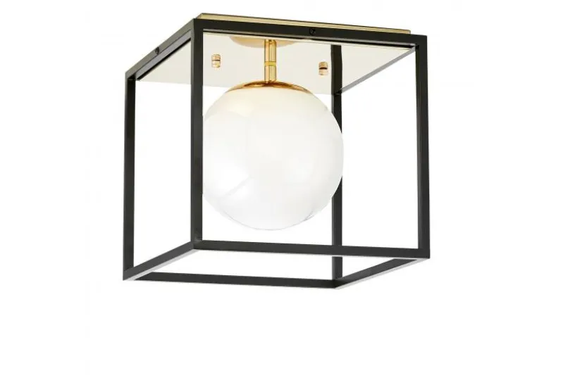 Plafoniera quadrata di design in metallo nero oro con sfera in vetro bianco MALDINI W1