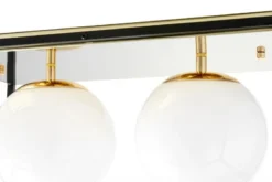 Plafoniera rettangolare in metallo nero oro di design con 3 sfere in vetro bianco MALDINI W3