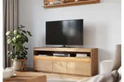 Porta TV con ripiano legno massello di rovere naturale LED integrato