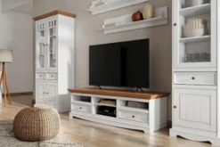Porta tv shabby chic bianco e rovere in pino massello
