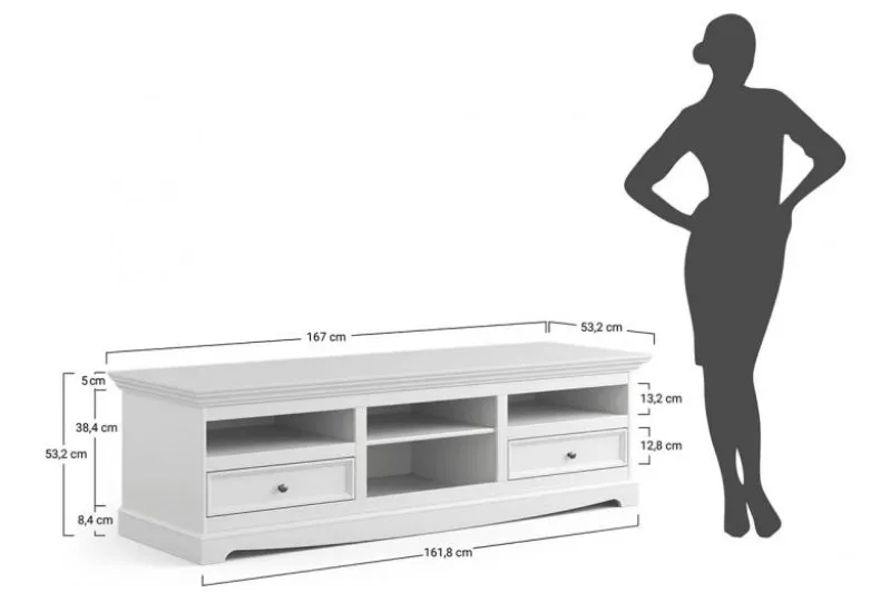 Porta tv shabby chic bianco e top noce in pino massello