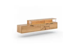 Porta tv sospeso rovere massello con frammento di tronco