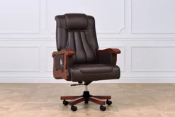 Sedia con rotelle per ufficio in pelle marrone Prestige