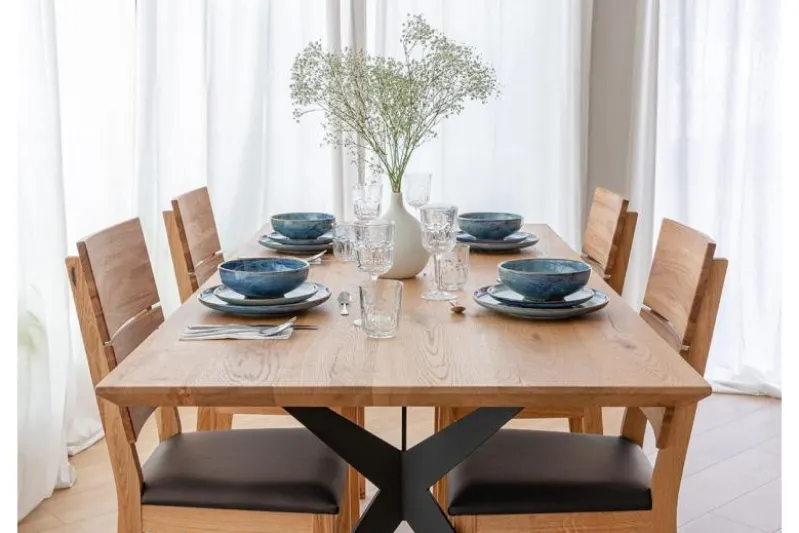 Sedia design moderno rovere massello e seduta ecopelle marrone VERTO