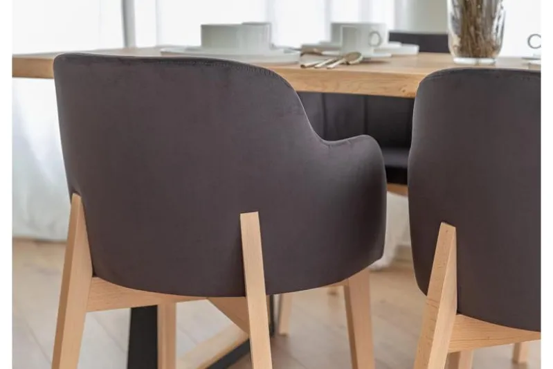 Sedia imbottita da pranzo grigia velluto e faggio FONDO