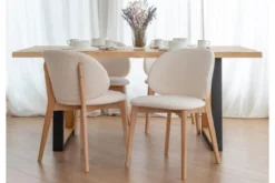 Sedia imbottita panna con gambe in legno di faggio Pecora