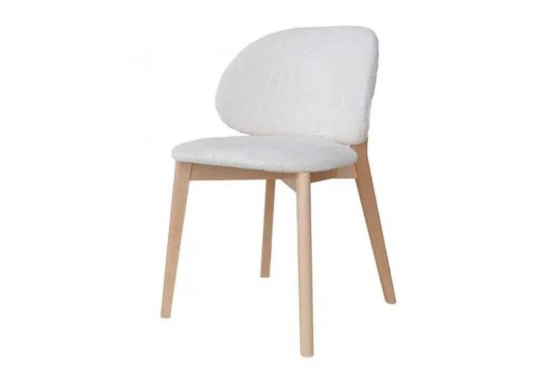 Sedia imbottita panna con gambe in legno di faggio Pecora