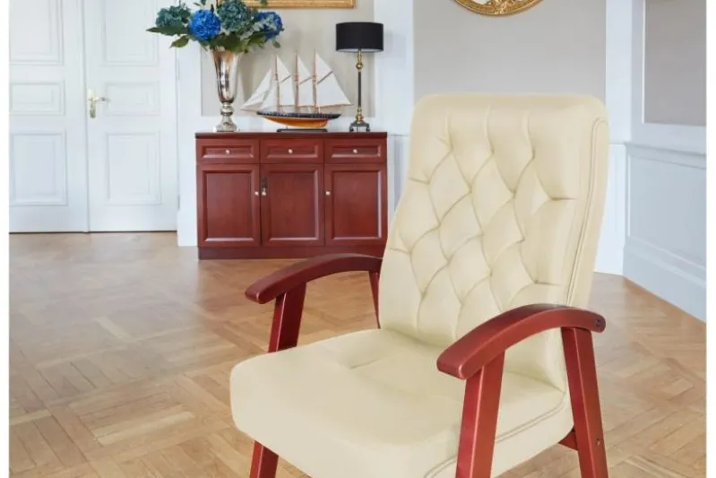 Sedia ufficio ospiti classica pelle beige CONSUL