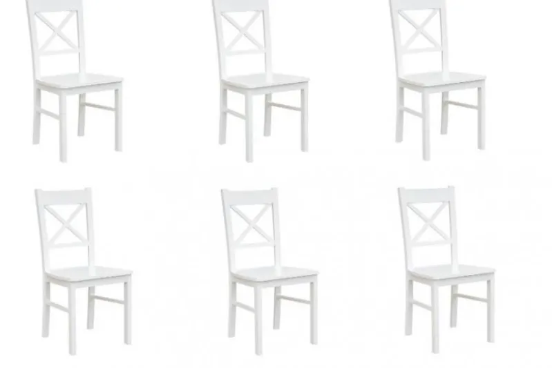 Set 6 sedie da tavolo shabby chic in faggio massello bianche