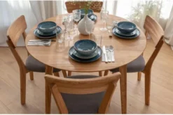 Set Tavolo rovere massello rotondo 110 cm + 4 sedie rovere imbottite grafite