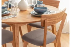 Set Tavolo rovere massello rotondo 110 cm + 4 sedie rovere imbottite grafite