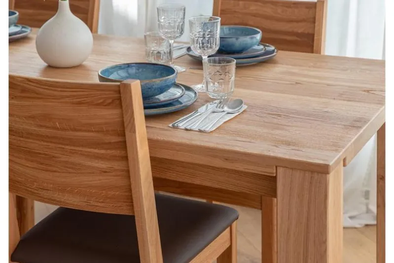 Set Tavolo rovere massello 100x200 + 8 sedie rovere sedile imbottito marrone