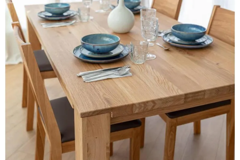 Set Tavolo rovere massello 100x200 + 8 sedie rovere sedile imbottito marrone