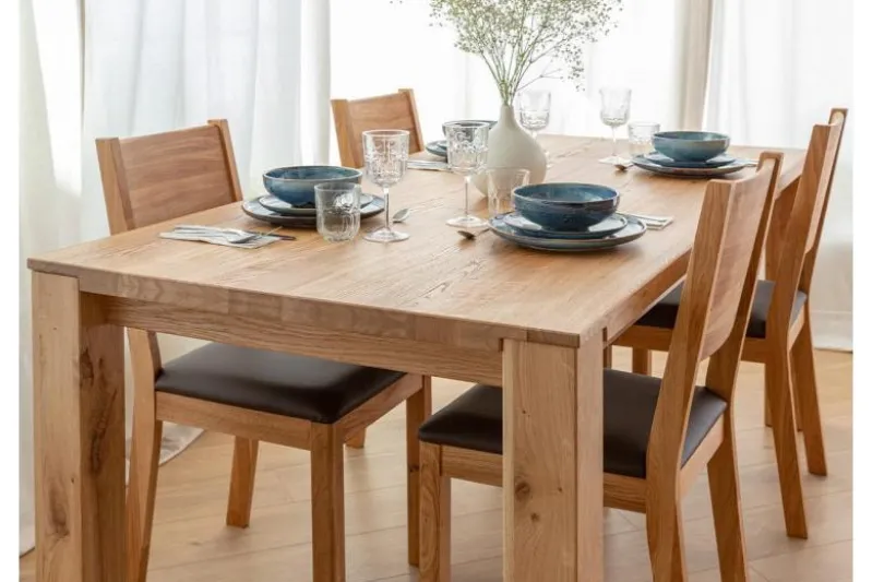 Set Tavolo rovere massello 100x200 + 8 sedie rovere sedile imbottito marrone