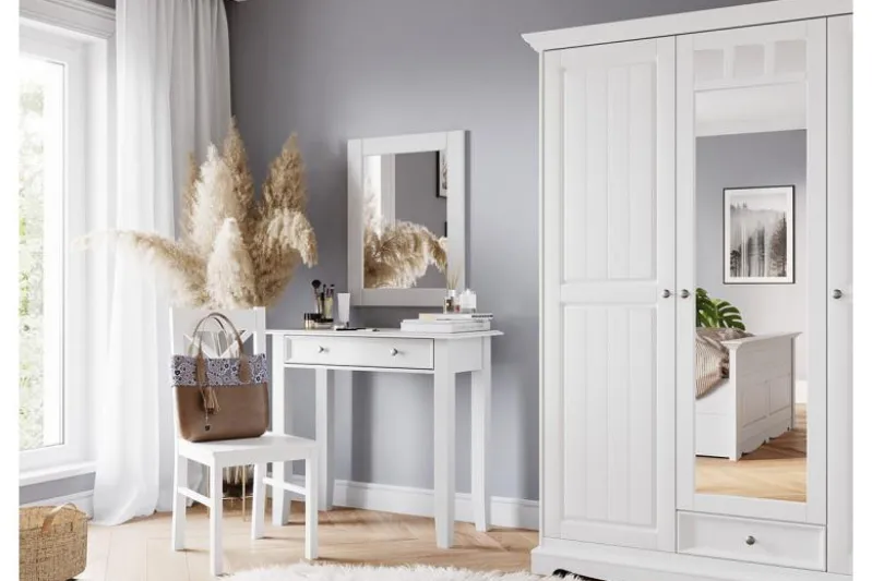 Specchiera shabby chic pino massello bianco