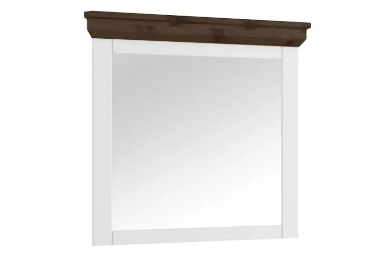 Specchio shabby country bianco e tabacco in legno massello di pino