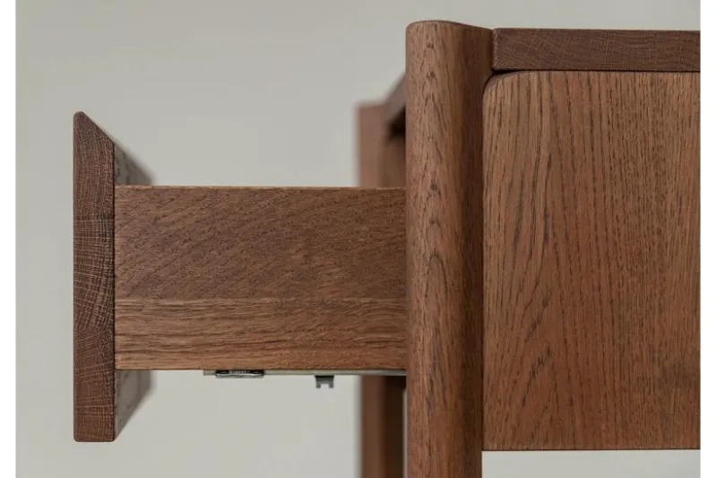 Tavolinetto moderno con cassetto rovere massello tabacco