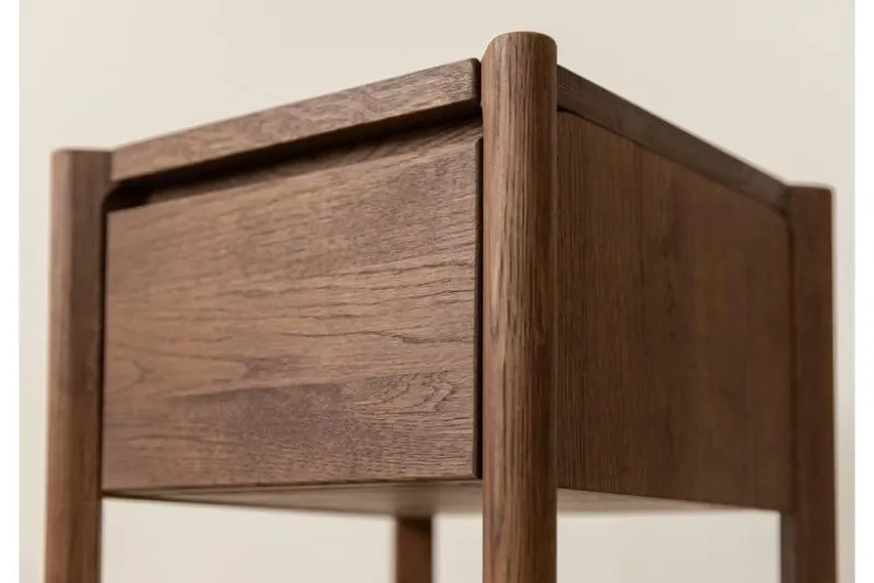 Tavolinetto moderno con cassetto rovere massello tabacco