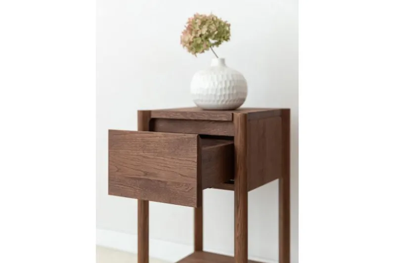 Tavolinetto moderno con cassetto rovere massello tabacco