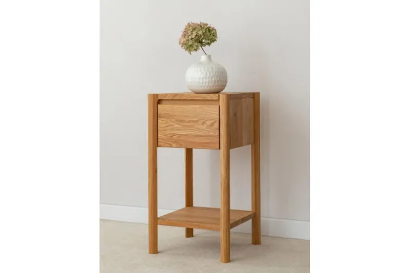Tavolino basso con cassetto rovere massello oliato