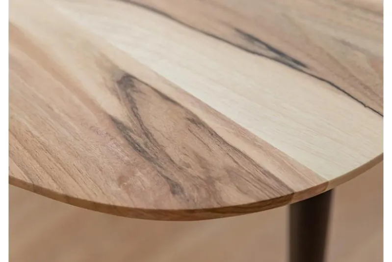 Tavolino moderno ovoidale in legno massello naturale di noce