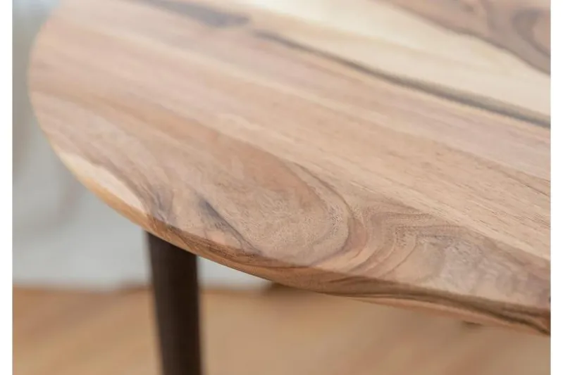 Tavolino moderno ovoidale in legno massello naturale di noce