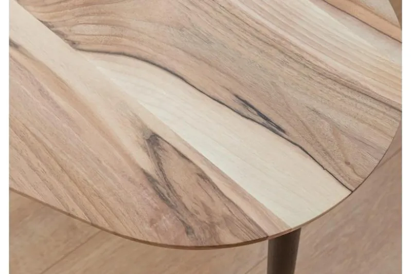 Tavolino moderno ovoidale in legno massello naturale di noce
