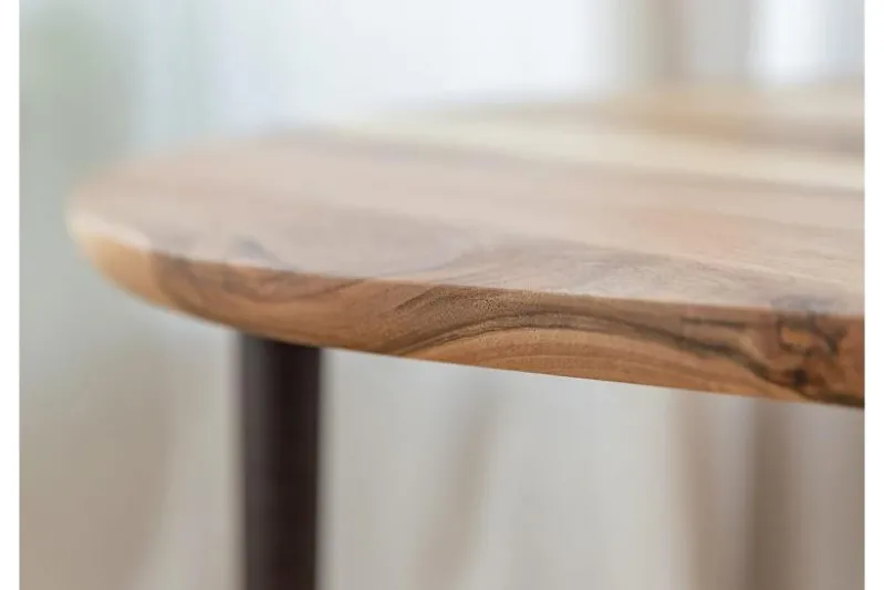 Tavolino moderno ovoidale in legno massello naturale di noce