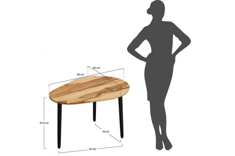 Tavolino moderno ovoidale in legno massello naturale di noce