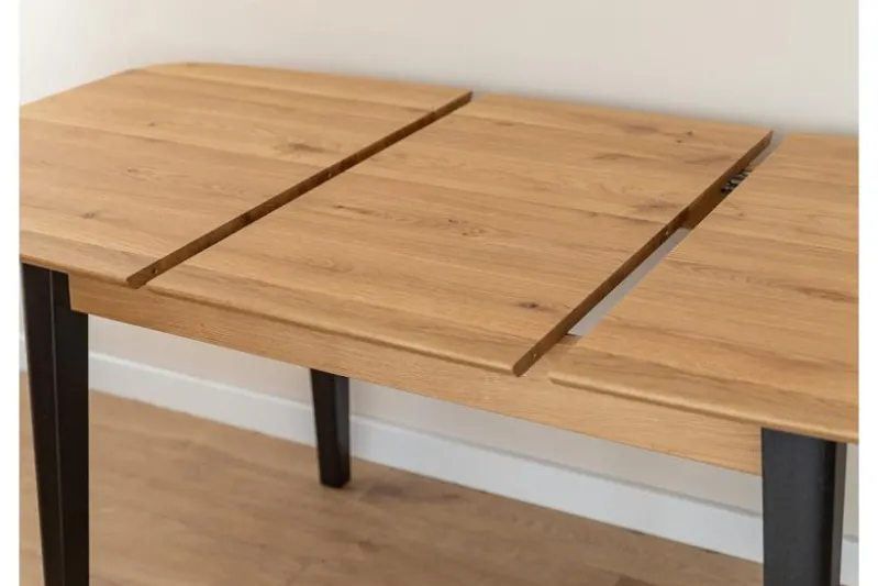 Tavolo allungabile in rovere massello con gambe nero da 120 a 165 cm Orbetello
