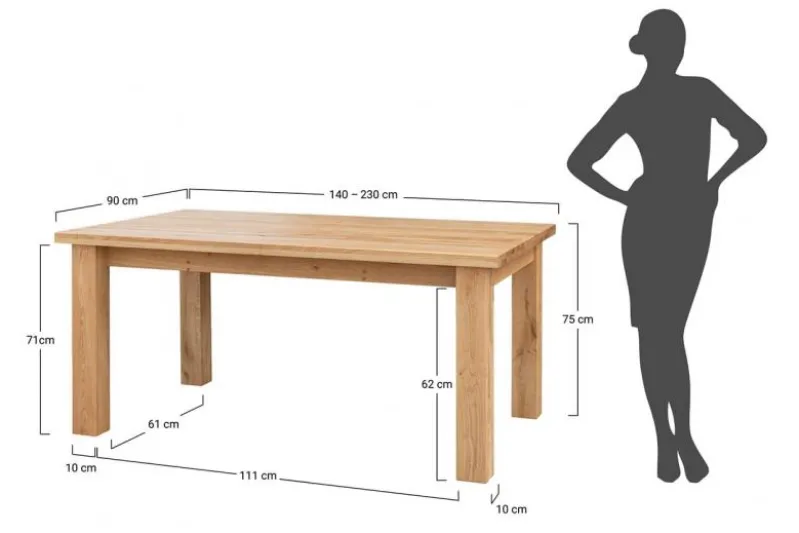Tavolo allungabile rettangolare da 140 a 230 cm rovere massello GROSSI