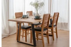Tavolo legno rovere massello scortecciato gambe nere in metallo 90x180 GAVARDO