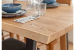 Tavolo legno rovere massello scortecciato gambe nere in metallo 90x180 GAVARDO