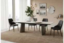 Tavolo rettangolare allungabile 12 posti 200/280 cm effetto marmo bianco NEXUS
