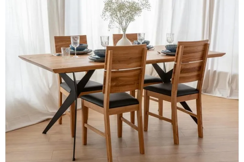 Tavolo rovere massello design moderno gambe a cavalletto in metallo 90x180 CASERTA