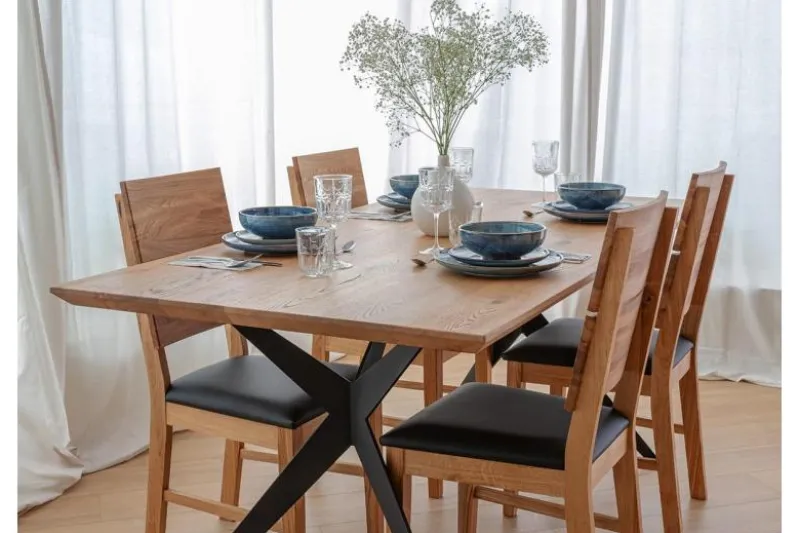 Tavolo rovere massello design moderno gambe a cavalletto in metallo 90x180 CASERTA