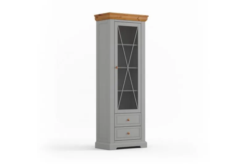Vetrina a 1 anta pino massello grigia e rovere shabby