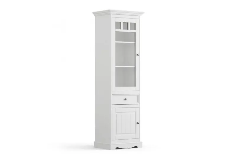 Vetrina alta shabby chic 1 anta sinistra pino massello bianco